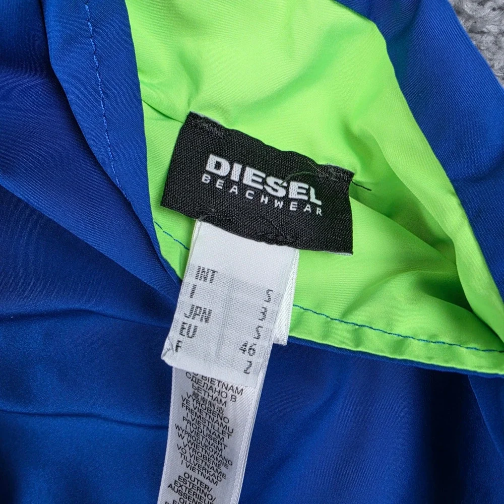 Diesel Swim Trunks Mens S Neon Green Blue Logo Drawstring Beachwear 2